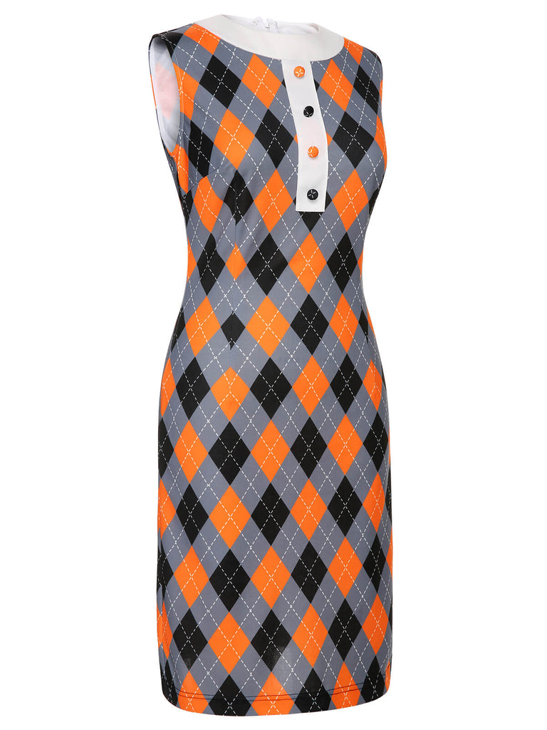 Orange 1960s Color Block Argyle Shift Dress, vintage dress, retro fashion - perfect for women who love vintage and retro fashion