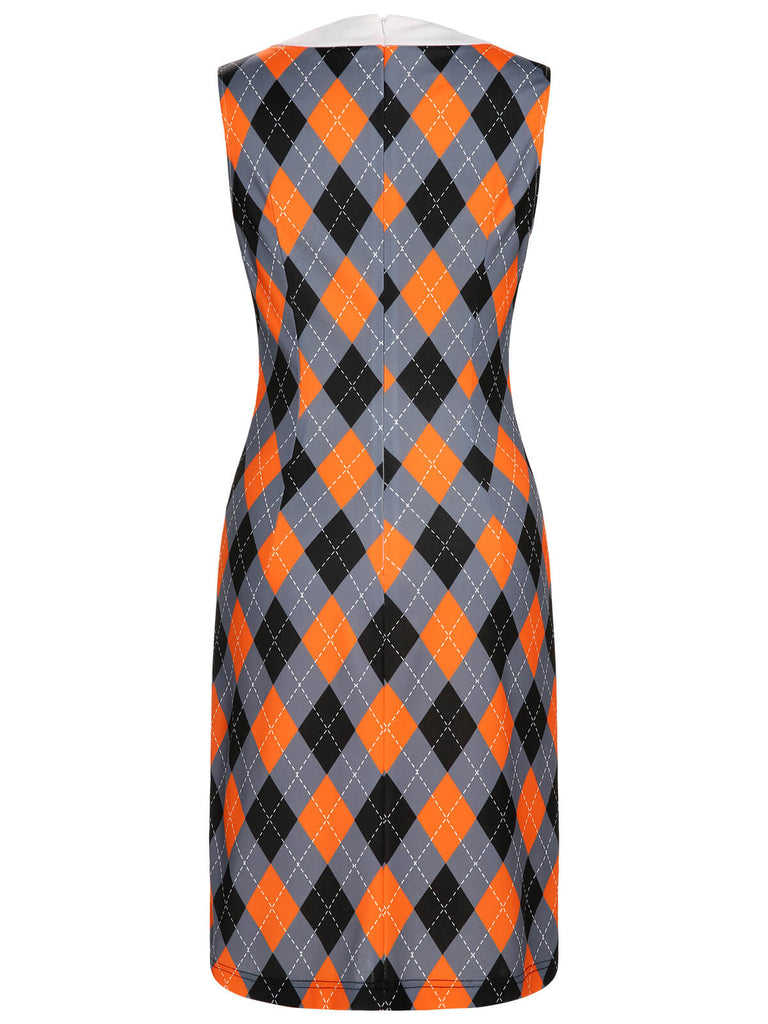 Orange 1960s Color Block Argyle Shift Dress, vintage dress, retro fashion - perfect for women who love vintage and retro fashion