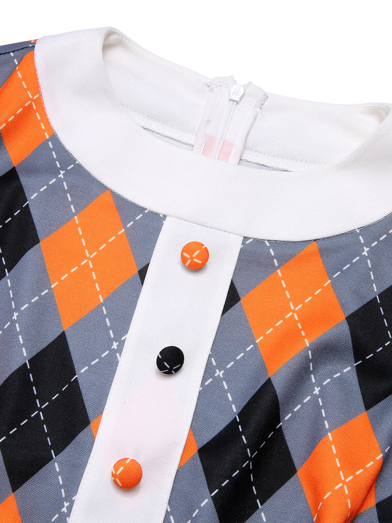 Orange 1960s Color Block Argyle Shift Dress, vintage dress, retro fashion - perfect for women who love vintage and retro fashion
