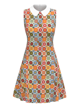 Orange 1960s Daisy Peter Pan Collar Dress - vintage dress, retro fashion