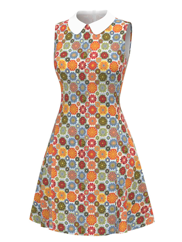 Orange 1960s Daisy Peter Pan Collar Dress - vintage dress, retro fashion