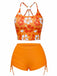 Orange 1960s Floral Backless Bikini Set: beautiful vintage swimwear, retro swimsuit, pin-up style with timeless appeal