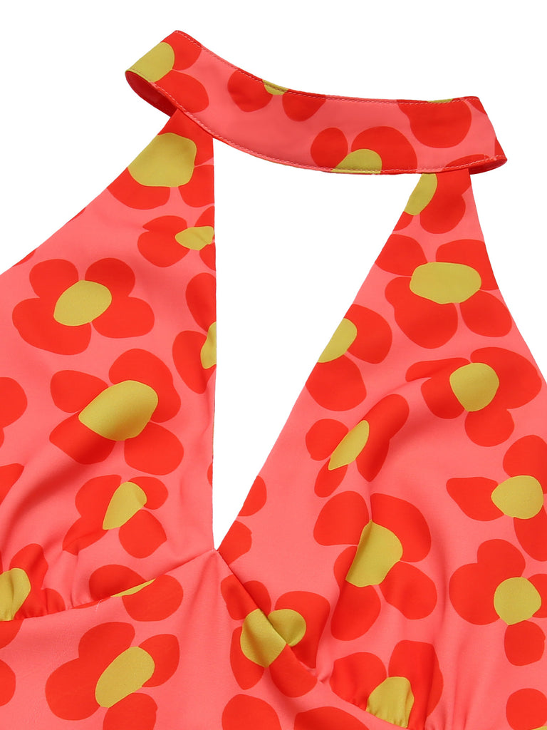 [Pre-Sale] Orange 1960s Floral Backless Jumpsuit, vintage romper, retro jumpsuit - perfect for women who love vintage and retro fashion