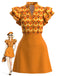 [Pre-Sale] Orange Color 1960s Floral Patchwork Classic Dress 3