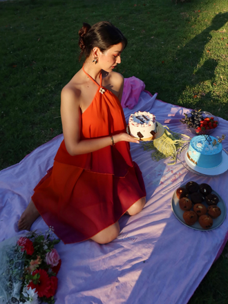 Orange 1960s Gradient Halter Layered Chiffon Mini Dress, vintage dress, retro fashion - perfect for women who love vintage and retro fashion