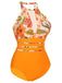 Orange 1960s Halter Floral One-Piece Swimsuit, vintage swimsuit, pin-up swimwear - perfect for women who love vintage and retro fashion