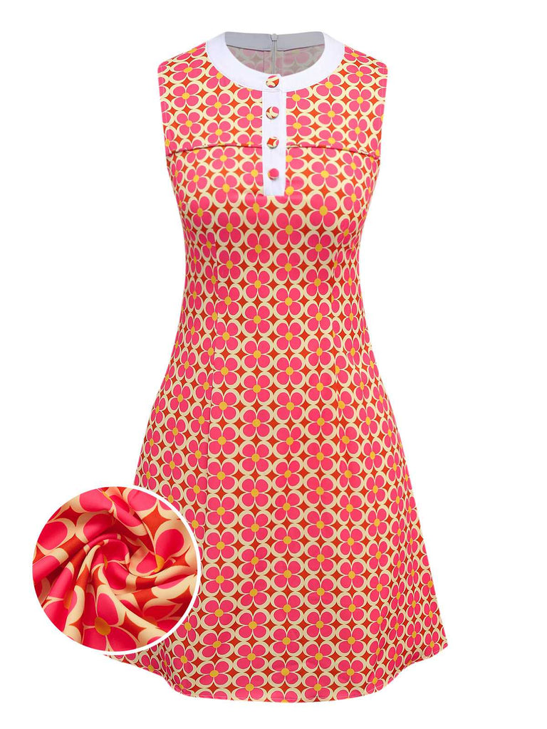 Orange 1960s Hippie Floral Round Neck Dress - vintage dress, retro fashion