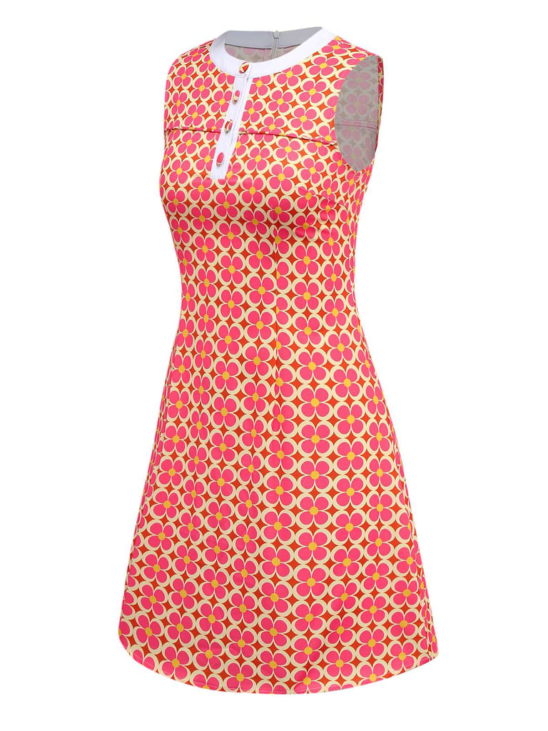 Orange 1960s Hippie Floral Round Neck Dress - vintage dress, retro fashion