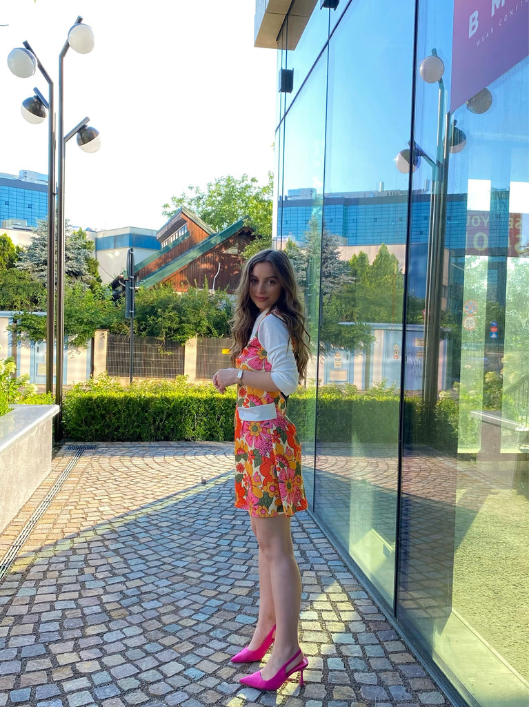 Orange 1960s Lapel Flowers Patchwork Dress: timeless style reimagined