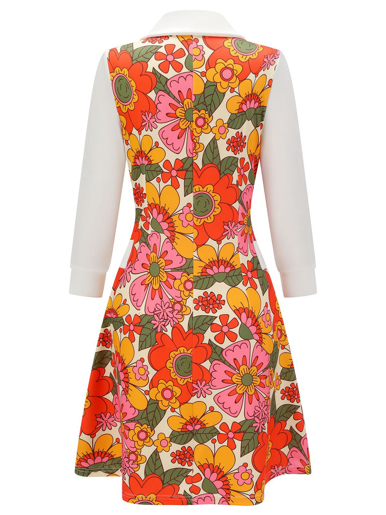 Orange 1960s Lapel Flowers Patchwork Dress — vintage elegance for the modern woman