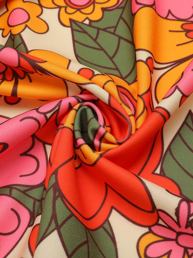 Orange 1960s Lapel Flowers Patchwork Dress, vintage dress, retro fashion - perfect for women who love vintage and retro fashion
