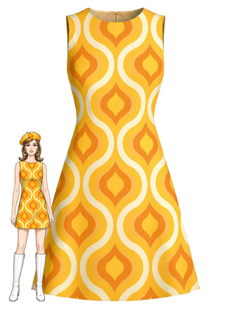 Elegant Orange 1960s Vintage Floral Dress