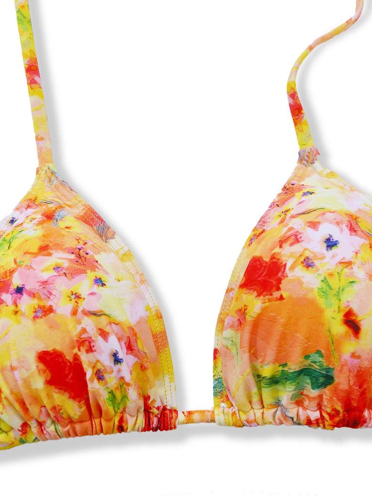 Orange 1960s Print Long Sleeve Tankini 4