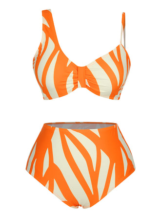 Orange 1960s Strap Stripe Swimsuit, vintage swimsuit, pin-up swimwear - perfect for women who love vintage and retro fashion