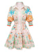 Orange 1970s Boho Pastel Print Button Tie-Waist Dress - vintage dress, retro fashion for vintage lovers