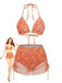 Orange 1970s Floral Halter Bikini Set & Cover-Up - vintage swimsuit, pin-up swimwear for vintage lovers