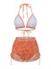 Orange 1970s Floral Halter Bikini Set & Cover-Up - vintage swimsuit, pin-up swimwear for vintage lovers