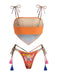 Orange 1970s Floral Tassel Tie Bandeau Bikini Set, vintage swimsuit, pin-up swimwear - perfect for women who love vintage and retro fashion