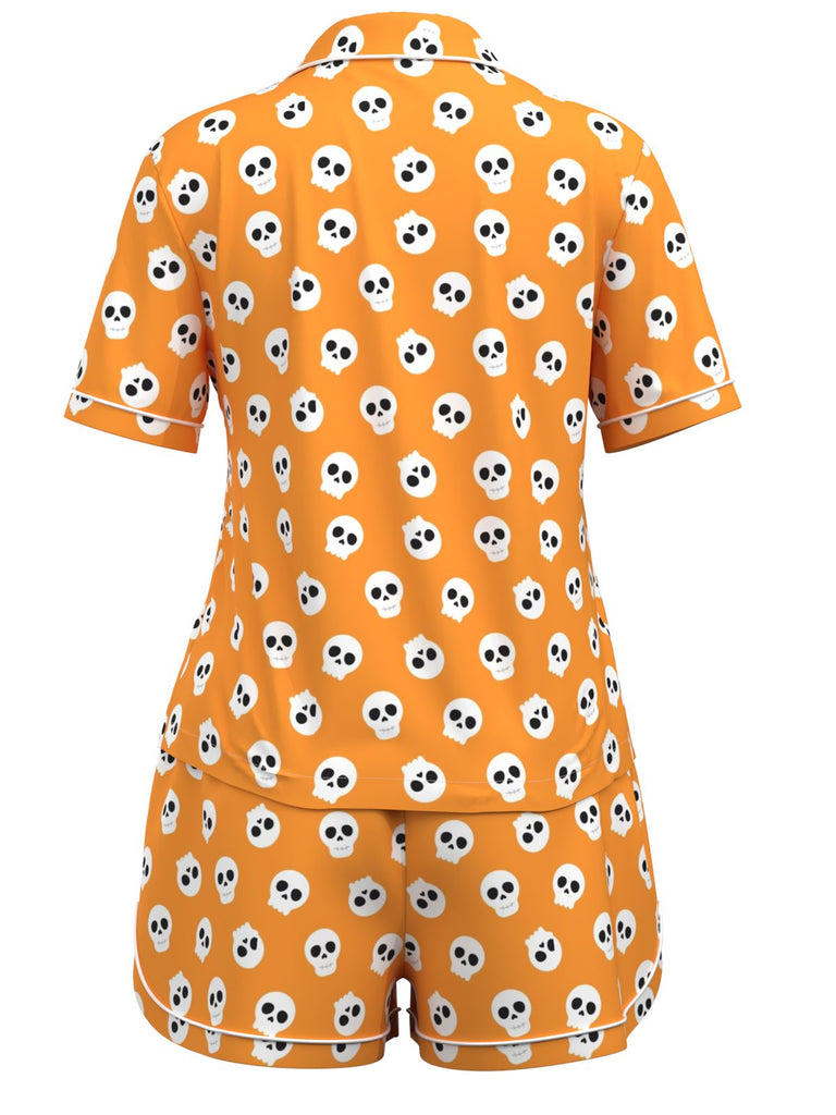 This Orange 1970s Halloween Cartoon Skull Pajamas whispers 1970s secrets to those who notice