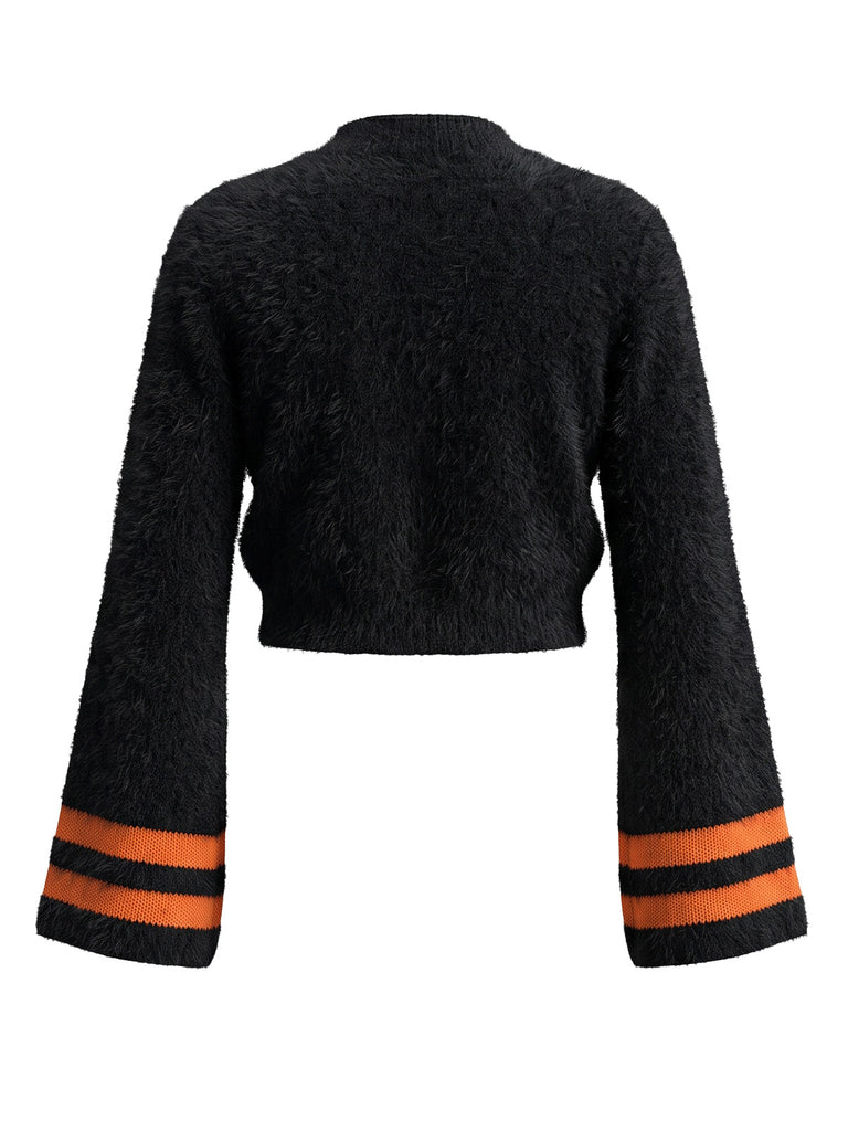 Orange 1970s Pumpkin Contrast Crop Sweater - 2