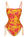 Orange 1970s Russian Floral Drawstring Strap Swimsuit, vintage swimsuit, pin-up swimwear - perfect for women who love vintage and retro fashion