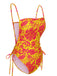 Orange 1970s Russian Floral Drawstring Strap Swimsuit, vintage swimsuit, pin-up swimwear - perfect for women who love vintage and retro fashion