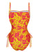 Orange 1970s Russian Floral Drawstring Strap Swimsuit, vintage swimsuit, pin-up swimwear - perfect for women who love vintage and retro fashion