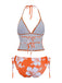 Orange 1970s Tropical Floral Halter Tie-Side Tankini Set | vintage fashion, retro style, classic elegance - perfect for retro fashion enthusiasts