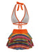 Orange 1980s Boho Irregular Bikini Set & Cover-Up - vintage fashion, retro style