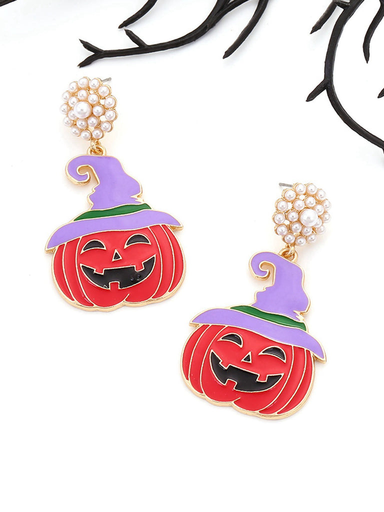 Orange Halloween Pearl Witch Pumpkin Earrings: vintage detail work for the woman who notices