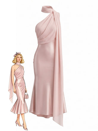 Orange Pink 1930s Halter Satin Belted Mermaid Dress, vintage dress, retro fashion - perfect for women who love vintage and retro fashion