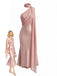 Orange Pink 1930s Satin One Shoulder Scarf Mermaid Dress, vintage dress, retro fashion - perfect for women who love vintage and retro fashion