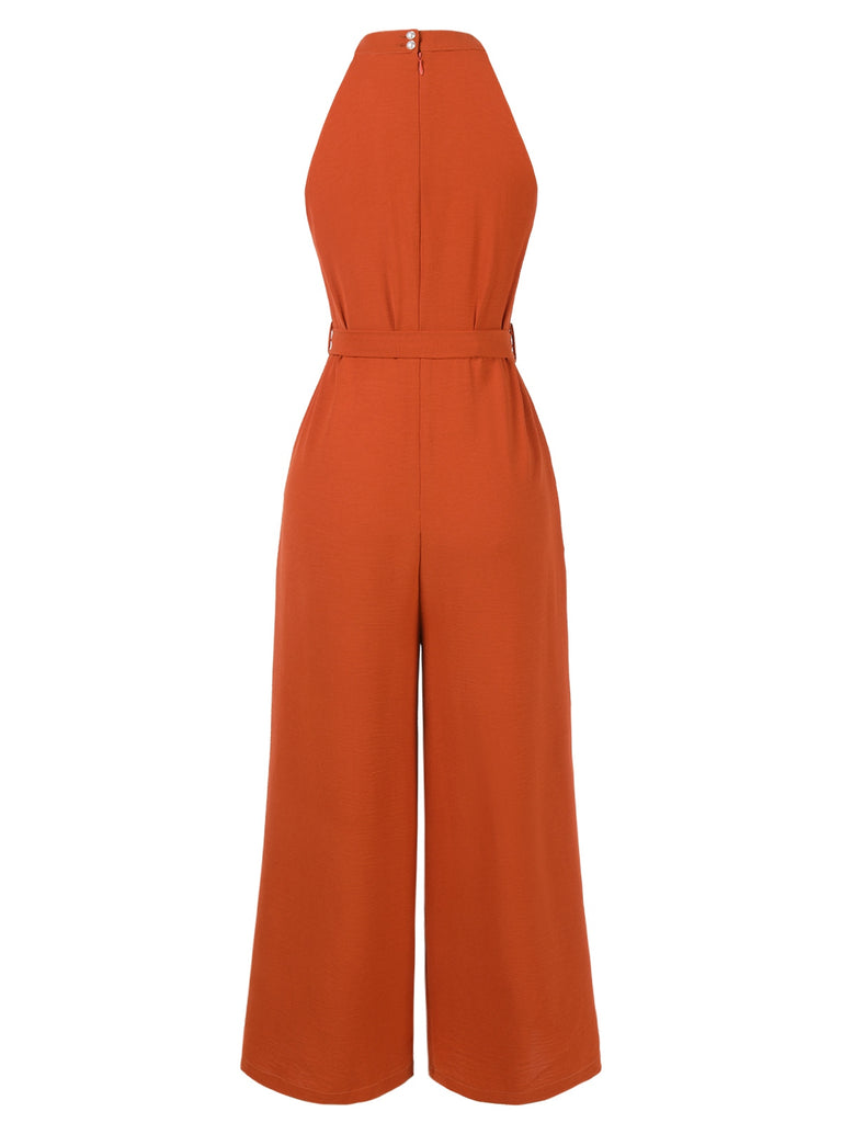 Orange Red 1930s Solid Twist Jumpsuit — 1930s style that transcends decades