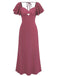 1930s Heart Neck Ruffled Sleeve Satin Dress