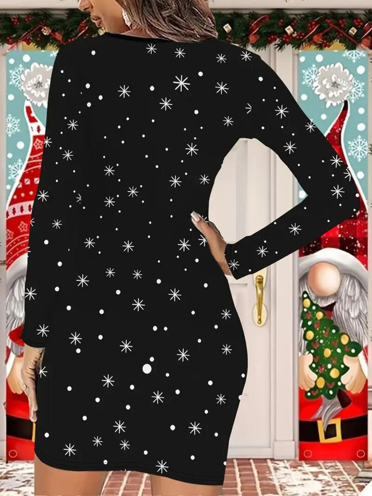 Black 1960s Santa Snowman Knit Dress
