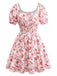 PInk 1950s Floral Puff Sleeve Pleated Dress - vintage dress, retro fashion, rockabilly