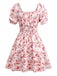 PInk 1950s Floral Puff Sleeve Pleated Dress - vintage dress, retro fashion, rockabilly