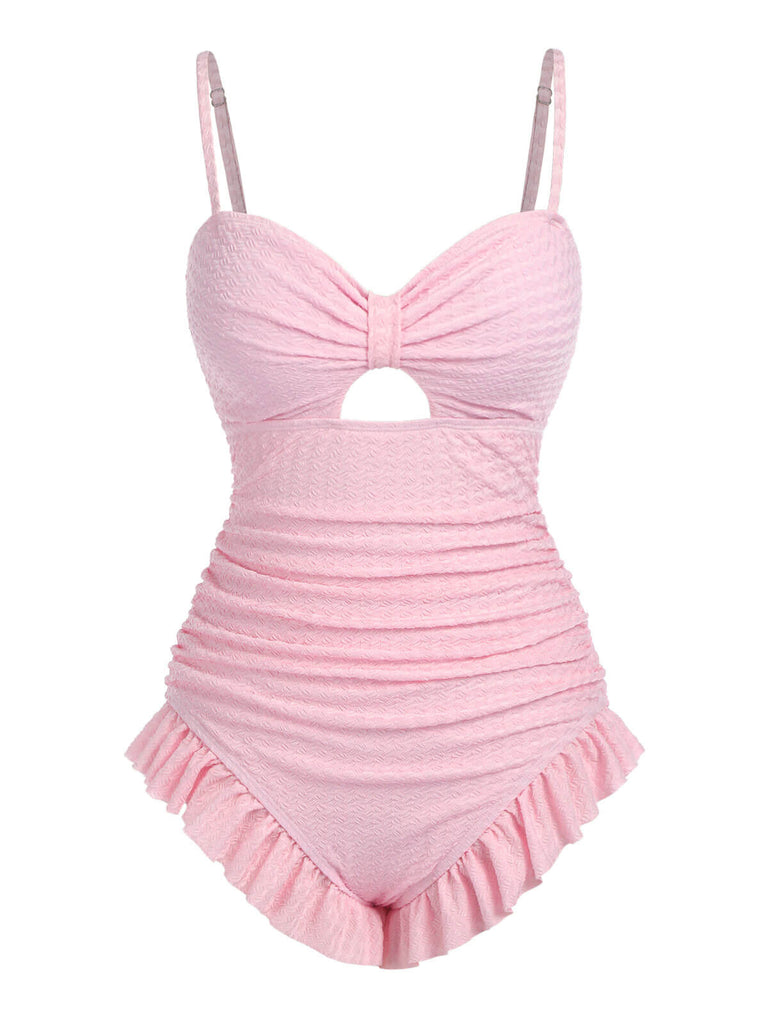 Pale Pink 1950s Solid Ruched Swimsuit, vintage swimsuit, pin-up swimwear - perfect for women who love vintage and retro fashion