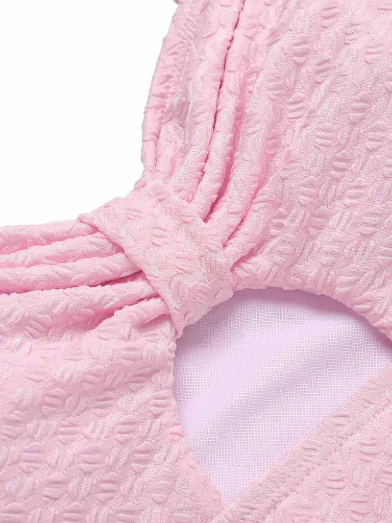 Pale Pink 1950s Solid Ruched Swimsuit, vintage swimsuit, pin-up swimwear - perfect for women who love vintage and retro fashion