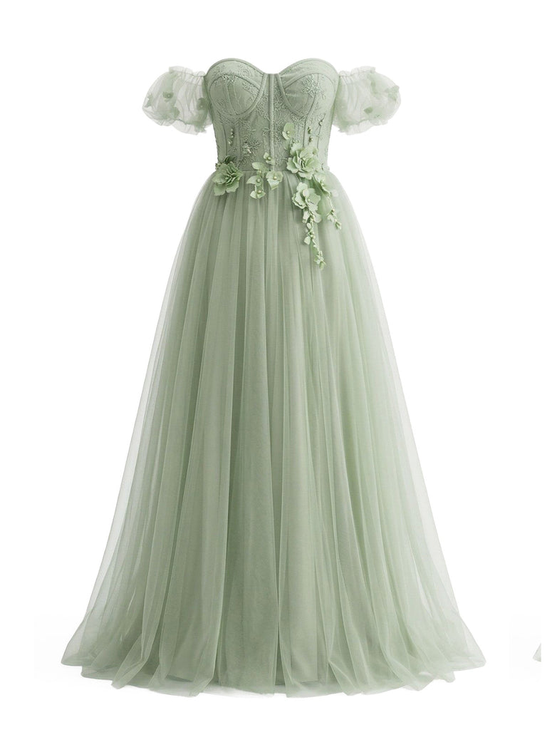 Pale Green 1930s Floral Mesh Off-Shoulder Swing Dress - vintage dress, retro fashion, rockabilly, pin-up fashion for vintage lovers