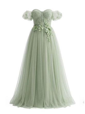 Pale Green 1930s Floral Mesh Off-Shoulder Swing Dress - vintage dress, retro fashion, rockabilly, pin-up fashion for vintage lovers