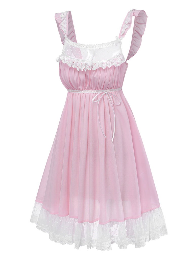 [Pre-Sale] Pale Pink 1950s Lace Bow Tulle Nightgown 6