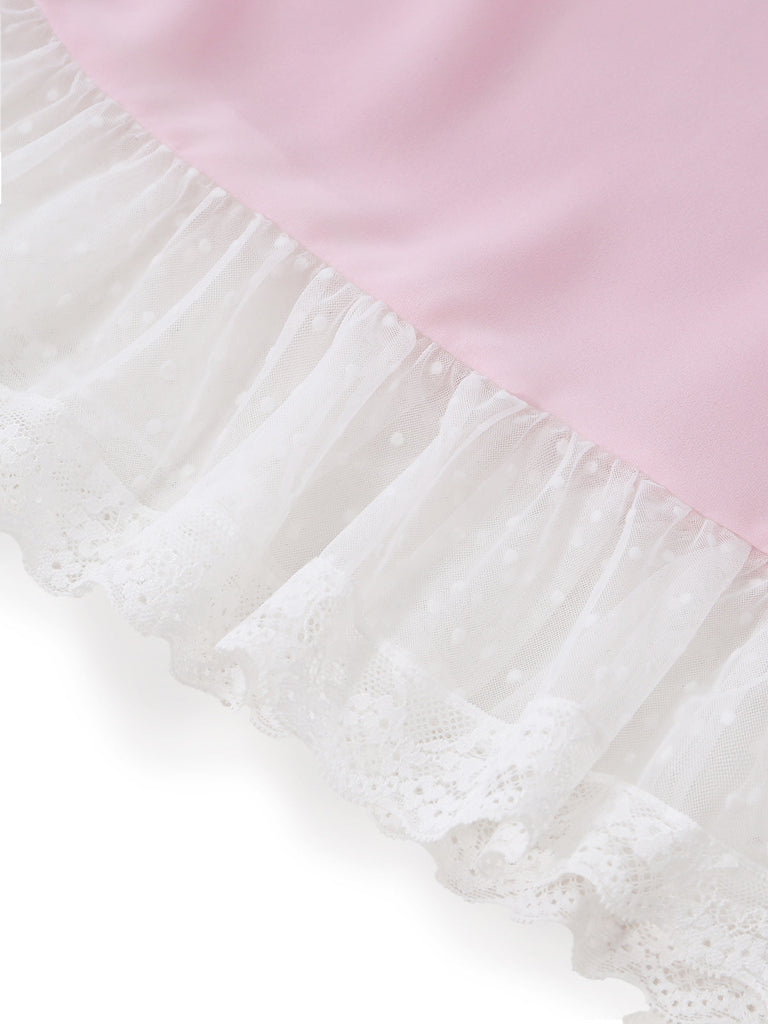 [Pre-Sale] Pale Pink 1950s Lace Bow Tulle Nightgown 2