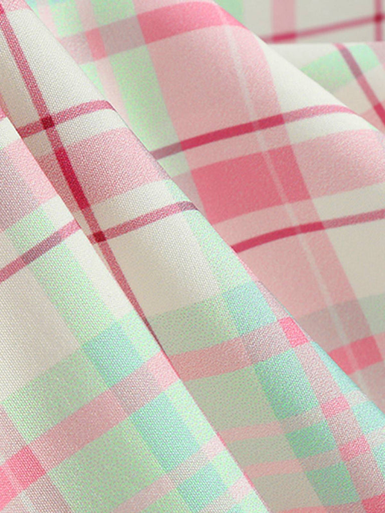Pale Pink 1950s Plaid Halter Backless Dress - vintage dress, retro fashion, rockabilly