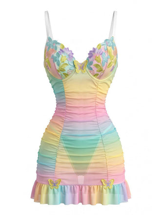 Pastel-Rainbow-1960s-3D-Floral-Butterfly-Mesh-Nightdress, vintage, retro, dress