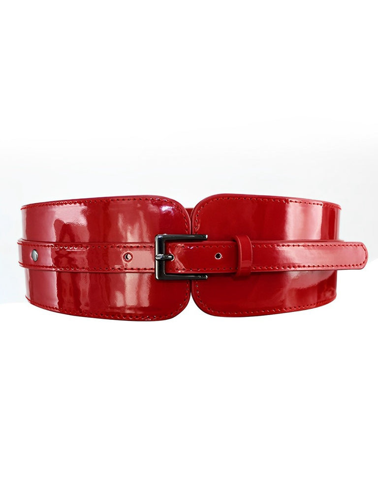 Patent Leather Buckle Vintage Wide Belt - vintage fashion, retro style