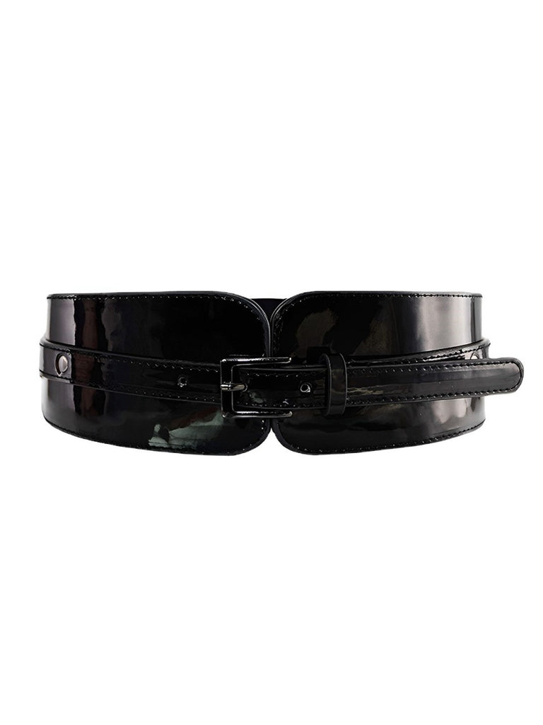 Patent Leather Buckle Vintage Wide Belt - vintage fashion, retro style