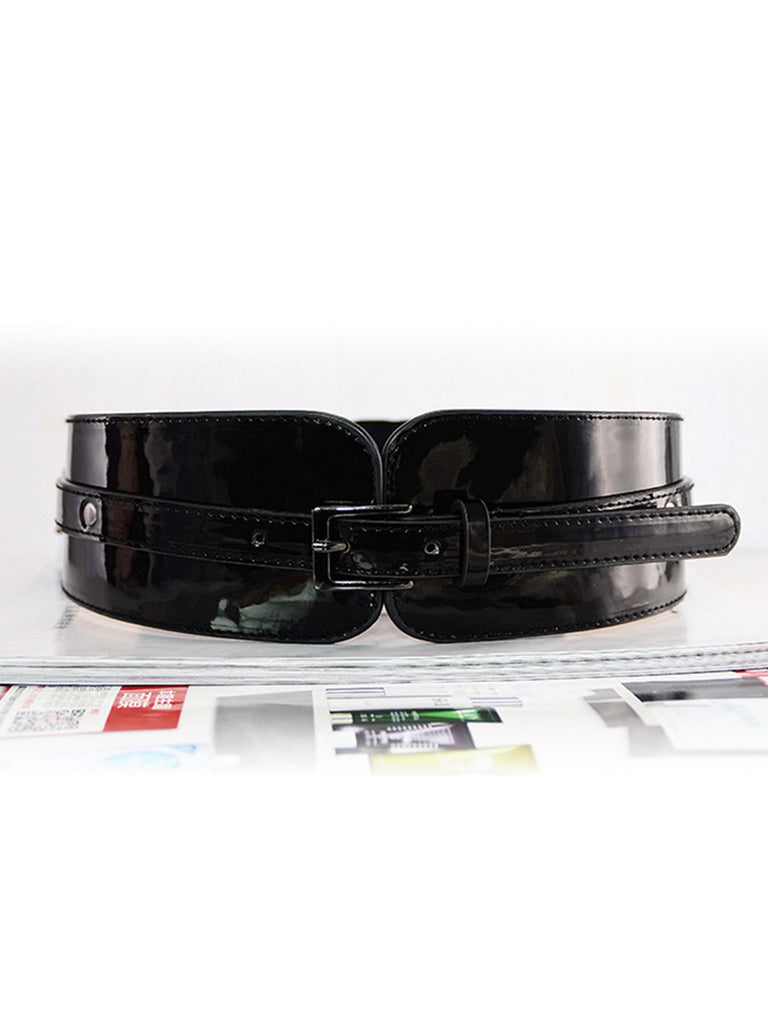 Patent Leather Buckle Vintage Wide Belt - vintage fashion, retro style