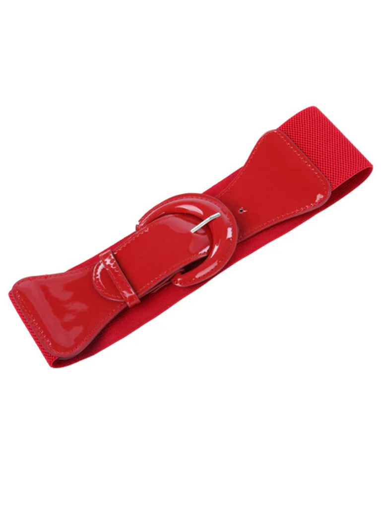 Patent Leather Elastic Buckle Vintage Belt - vintage fashion, retro style