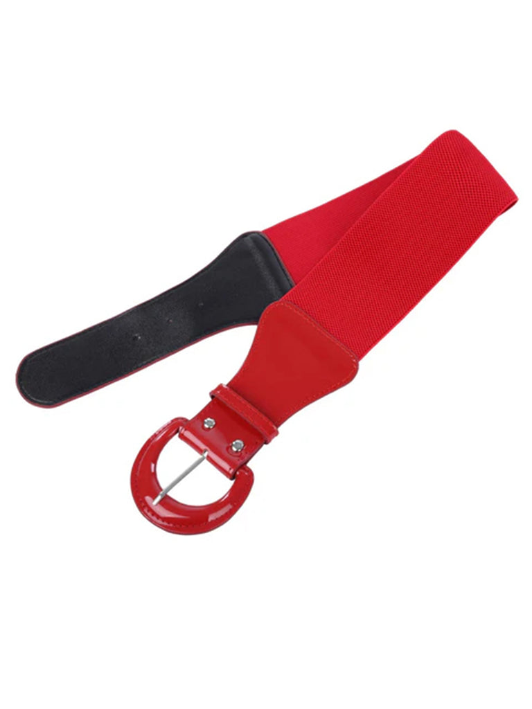 Patent Leather Elastic Buckle Vintage Belt - vintage fashion, retro style
